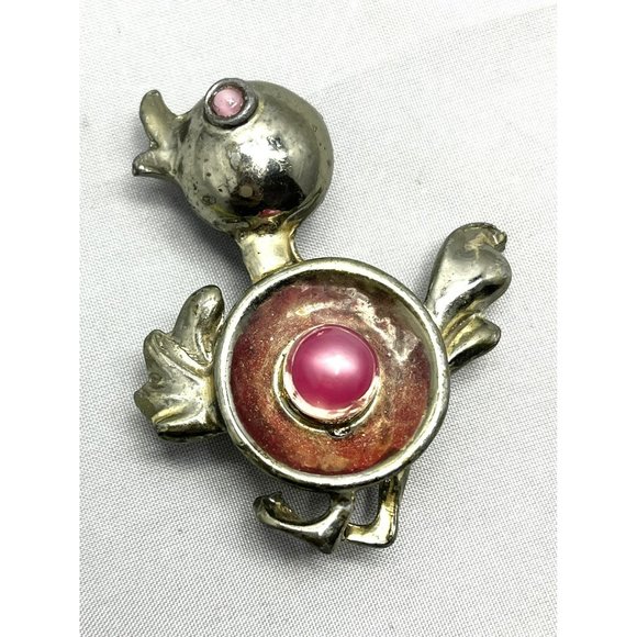 Vintage Pink Duck Bird Brooch Pin